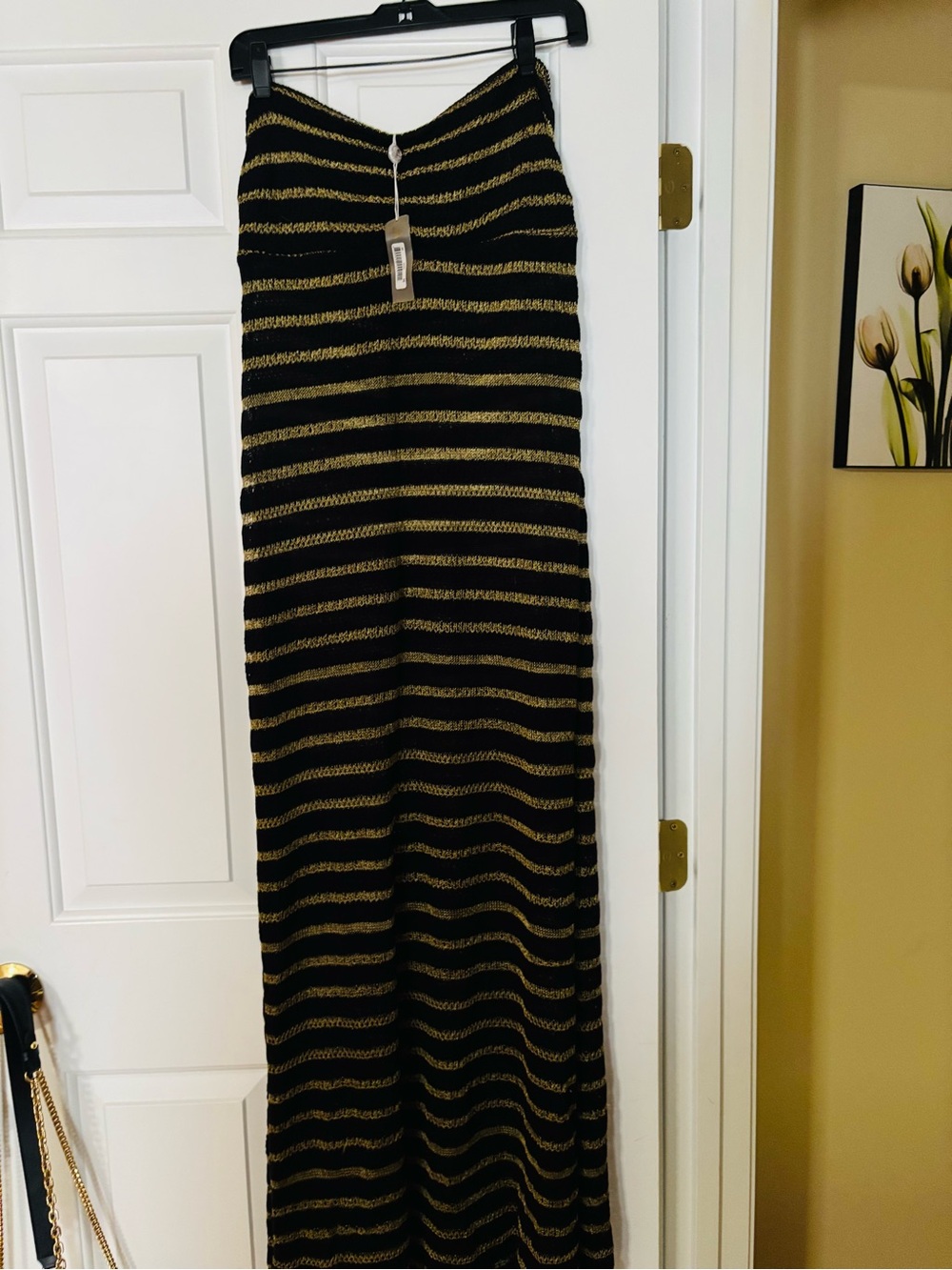 Vitamin A Black and Gold Striped Beachwear Cover Up with slits on the sides